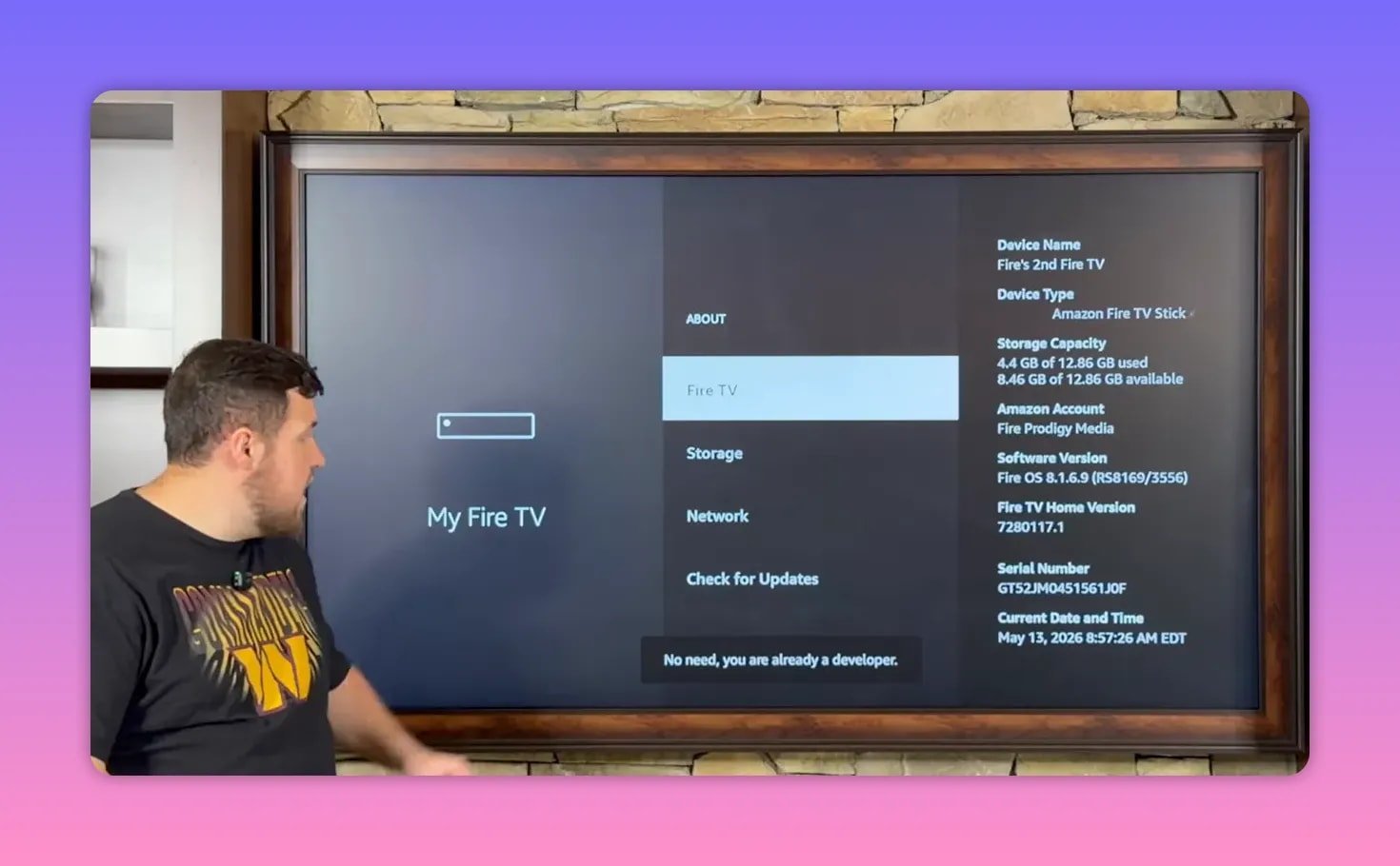 Fire TV Developer Options already enabled message on My Fire TV screen