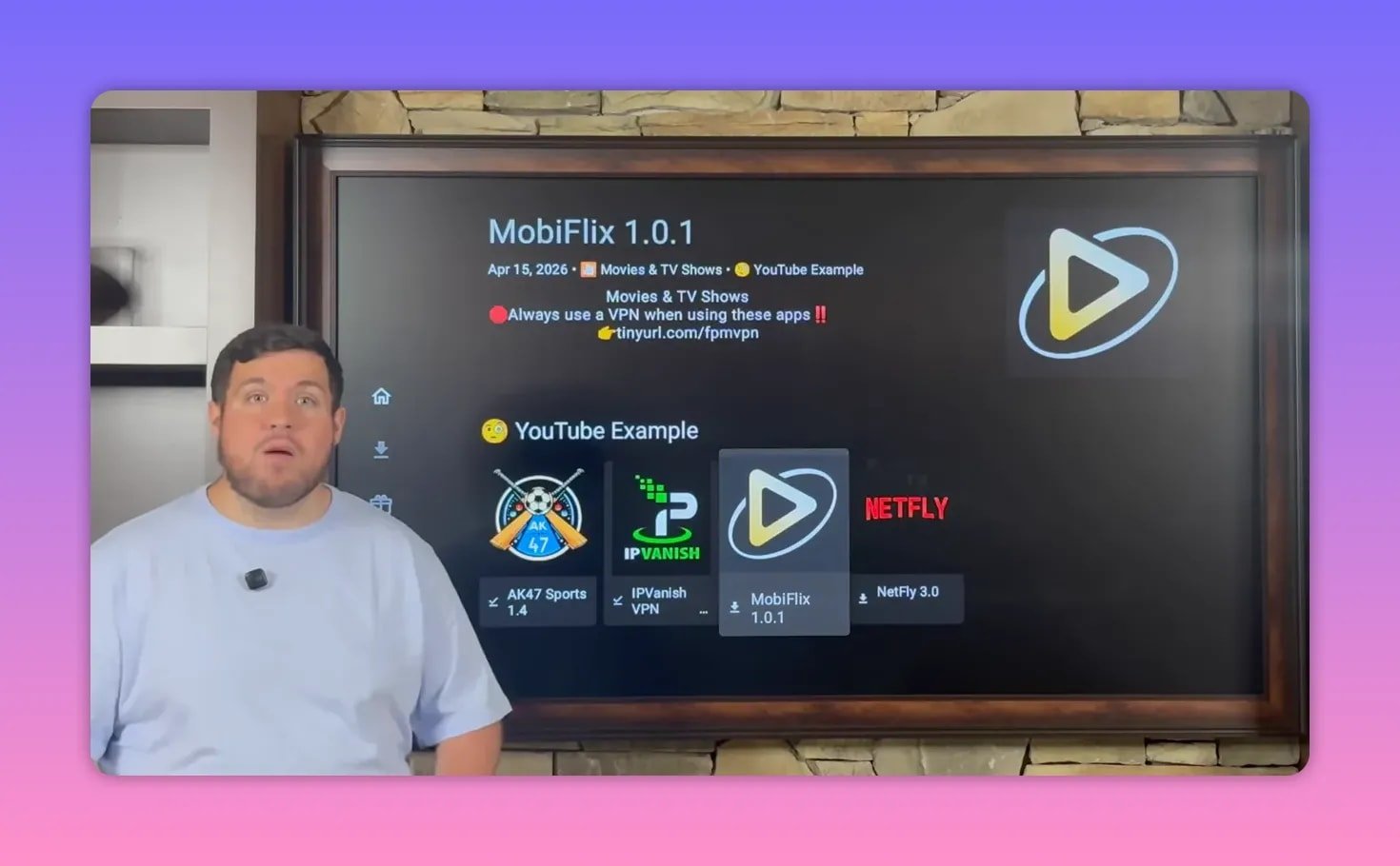 Fire Vault library showing the featured apps IPVanish VPN, AK47 Sports, Mobiflicks, and Netfly