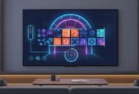 firestick-private-app-store-fire-vault-illustration Illustration of a FireStick-style private app library on a TV screen with a vault theme and installation step icons, showing how to browse and install streaming apps without any text.
