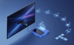 Illustration of a FireStick setup for streaming sports and live events with a VPN and step-by-step icons, no text.