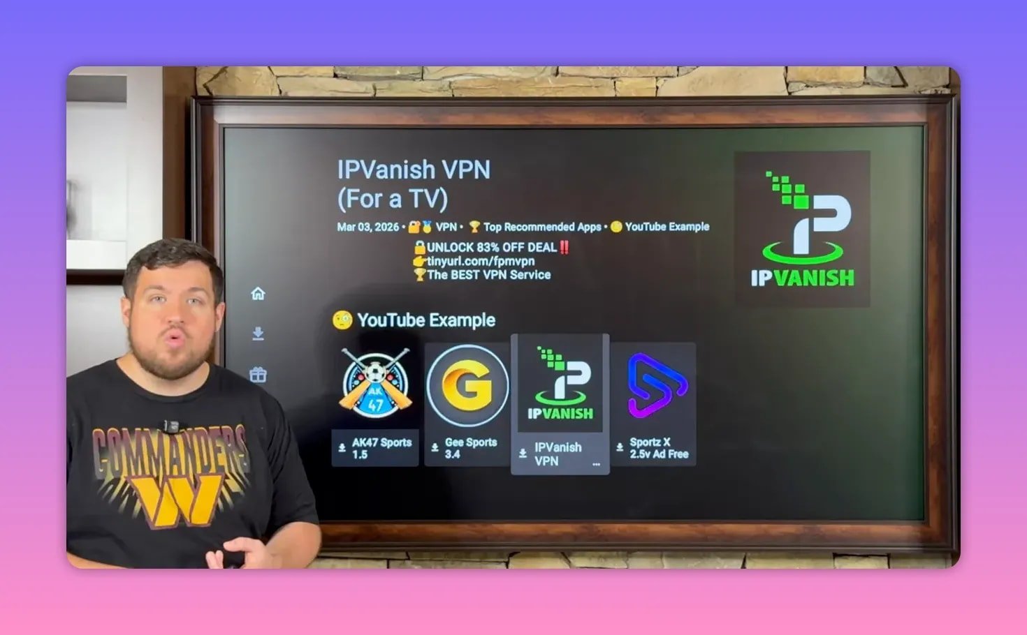IPVanish VPN selection screen in Unlinked library with sports app icons