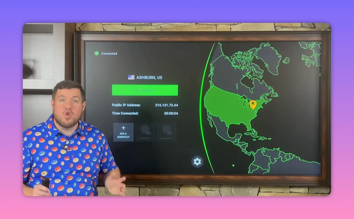IPVanish VPN connected status with selected region highlighted on the map