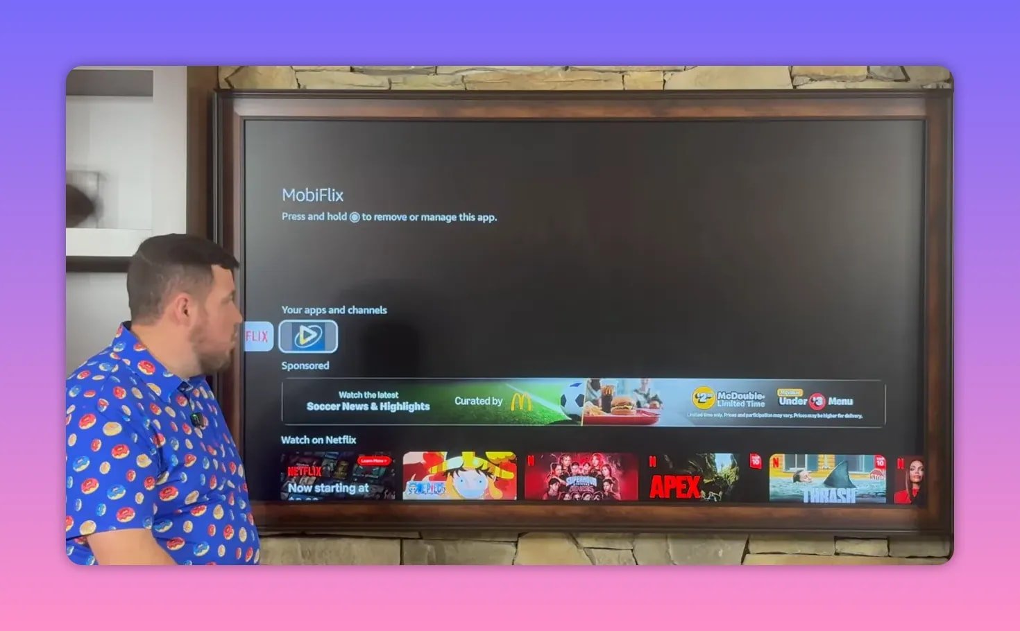 Mobiflix app highlighted on Fire TV app row with management options