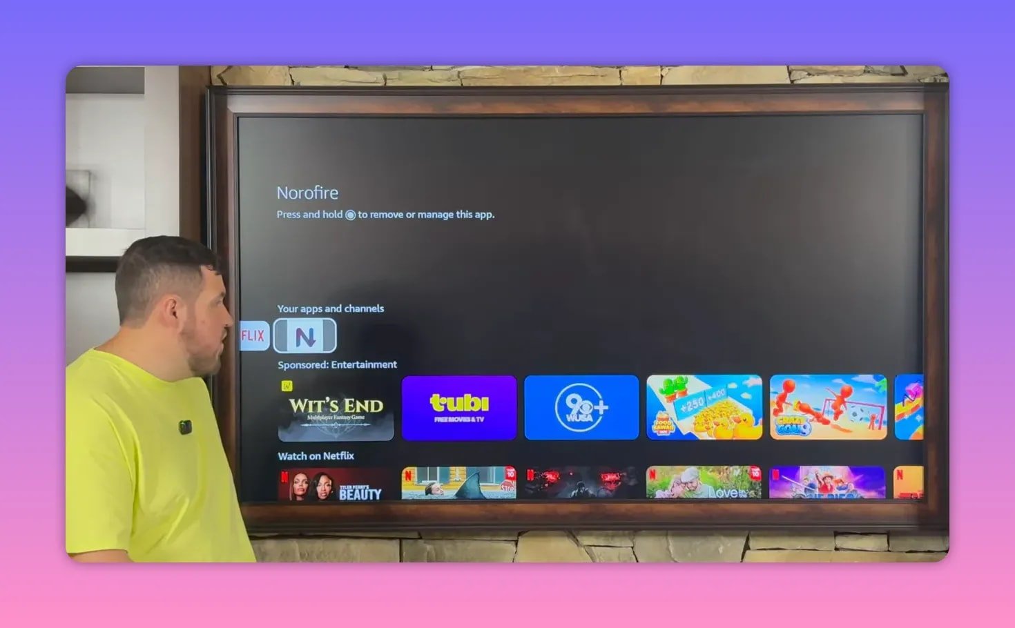 Noro Fire app highlighted on Fire TV apps row