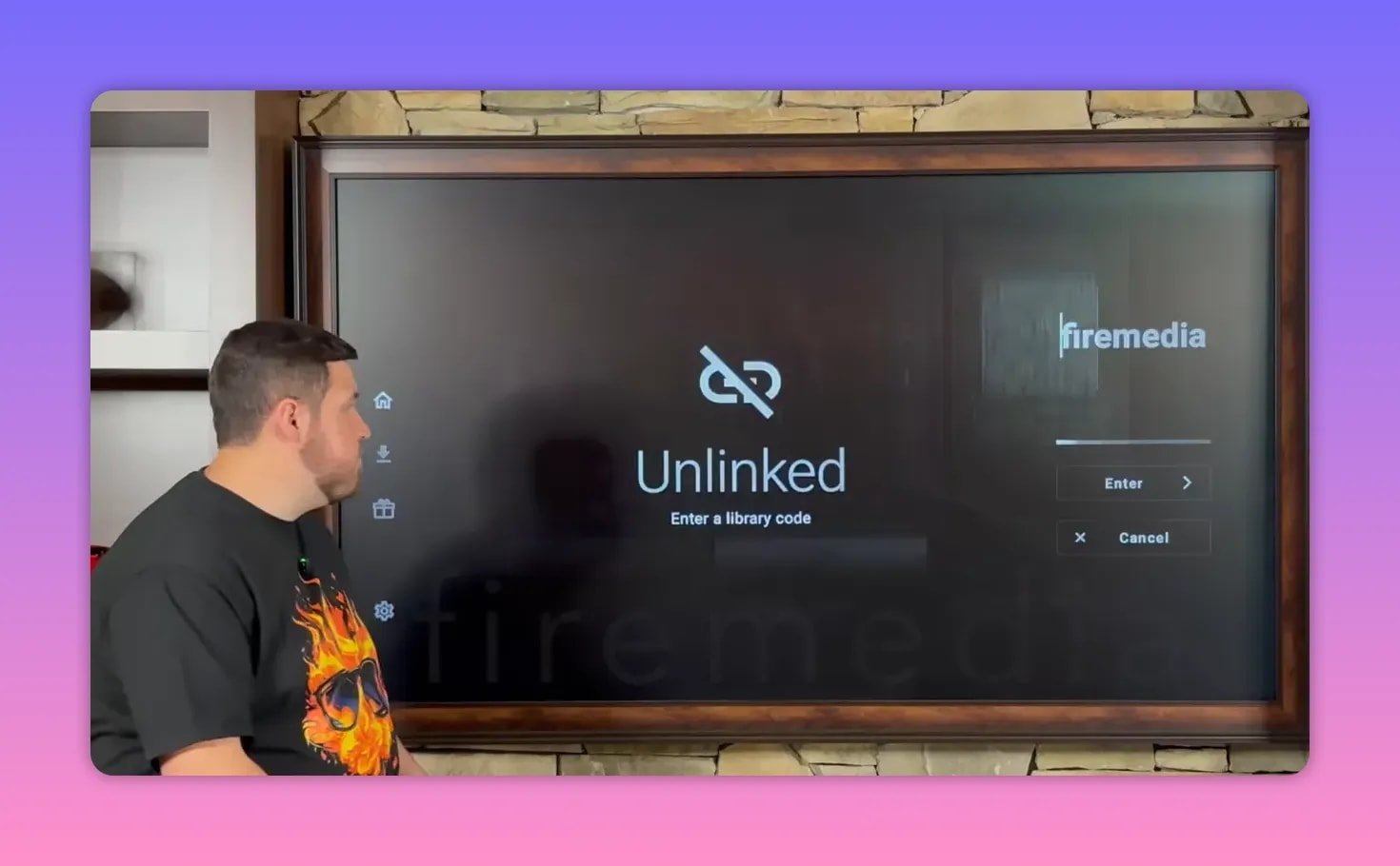 Unlinked screen showing “Enter a library code” for the Fire Vault